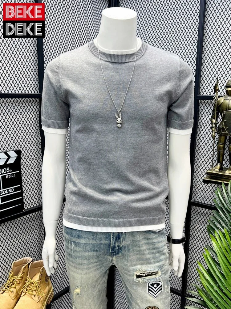 

Mens Casual T Shirt Fashion Fake Two Piece Patchwork Slim Fit Tees Tops Comfortable Daily Streetwear Short Sleeve T Shirts Male