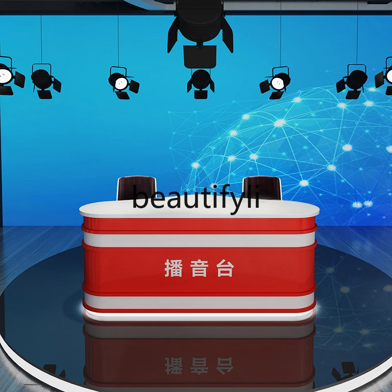 스튜디오 앵커 데스크 호스트 뉴스 TV 미디어 방송 테이블 발표 래커 마감 프런트 데스크