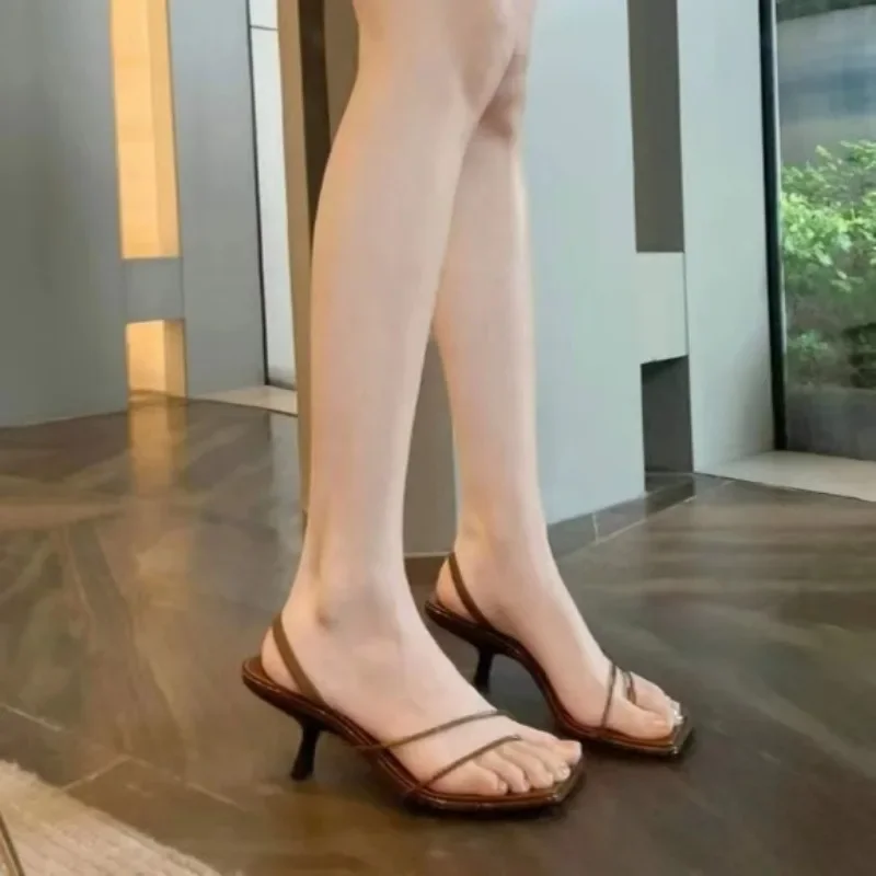 

2024 Summer New Sandals PU Leather Black Women's Shoes 7cm High Heel Sandals Women's Comfortable New Fashion High Heel Sandals