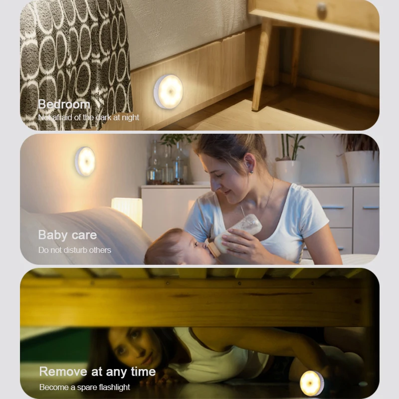 Imagem -05 - Sensoriamento Inteligente do Corpo Led Night Light Magnetic Bedside Nightlight Luz do Armário Inteligente com Sensor de Movimento Corredor