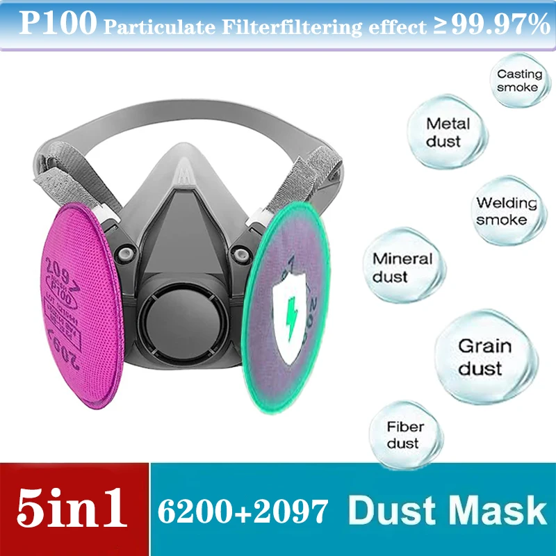 防塵マスク,防塵フィルター,工業用,防塵,PM 2.5,保護,6200, 5 in 1, 2097 p100