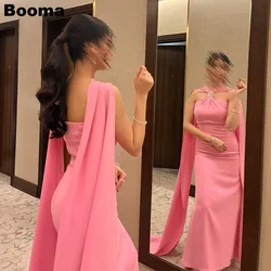 Booma Pink Mermaid Evening Dresses Halter Sleeveless Satin Long Party Prom Dresses Saudi Arabic Formal Occasion Gowns Dubai