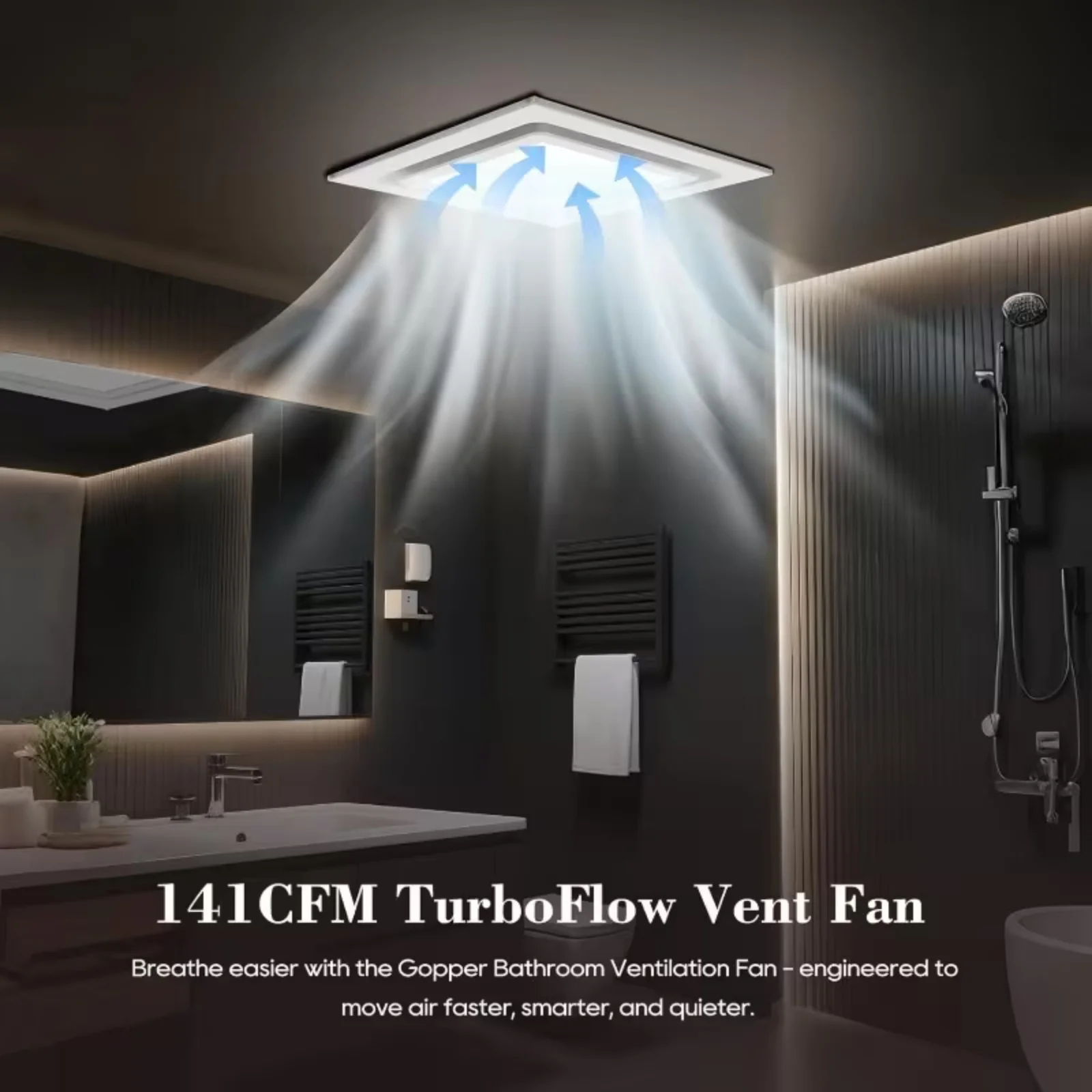 10-inch/12-inch Ultra-Quiet Bathroom Exhaust Fan, 1.0 Sonar, 141 CFM, 10x10 Bracket. Quiet Bathroom Ceiling Exhaust Fan Combination For Bathrooms, Laundry Rooms, And Showers