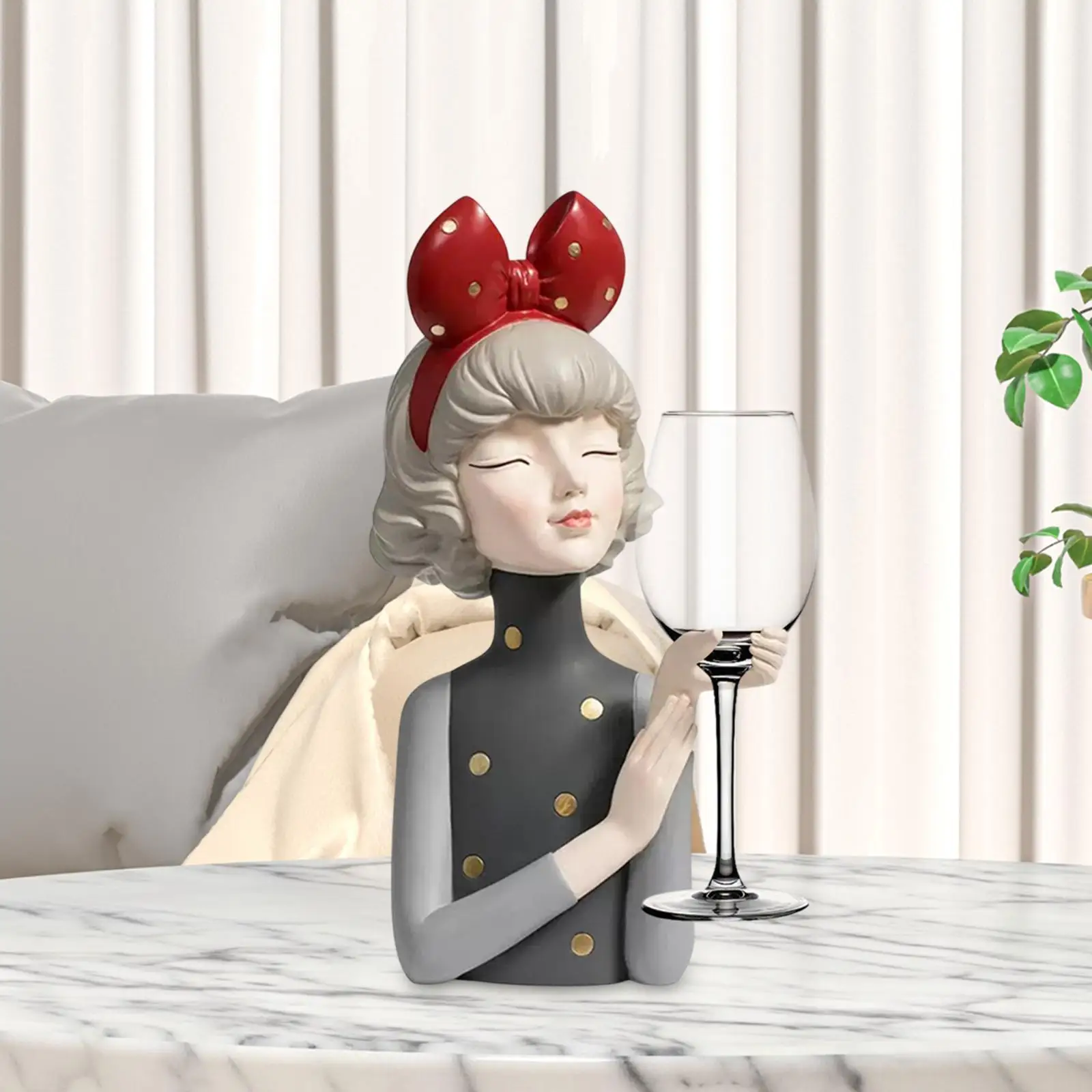 

Girl Statue Resin Creative Glass Holder Desktop Ornament Decorative Figurine for Office Living Room Fireplace Cabinet Shelf