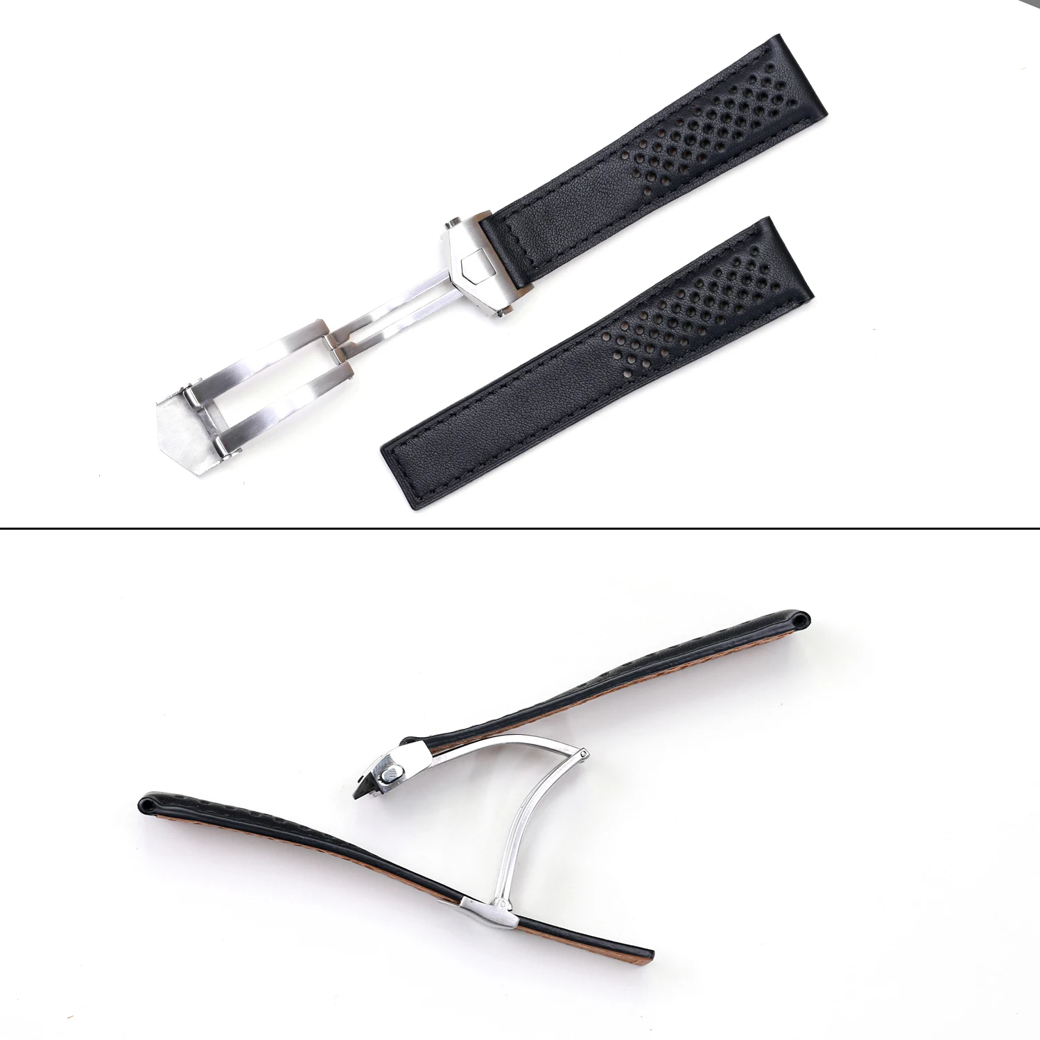 SAUPPO Suitable for TAG Heuer MONACO Men Watch Band Top Layer Leather Belt Calf Skin Leather Watch Accessories with Clasp