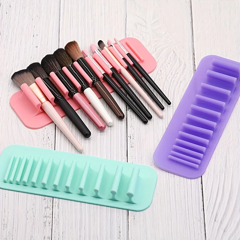 1pc Silicone Makeup Brush Drying Rack Suction Wall Brush Storage Rack, Multifunctional Storage Cosmetic Brush Drying Rack