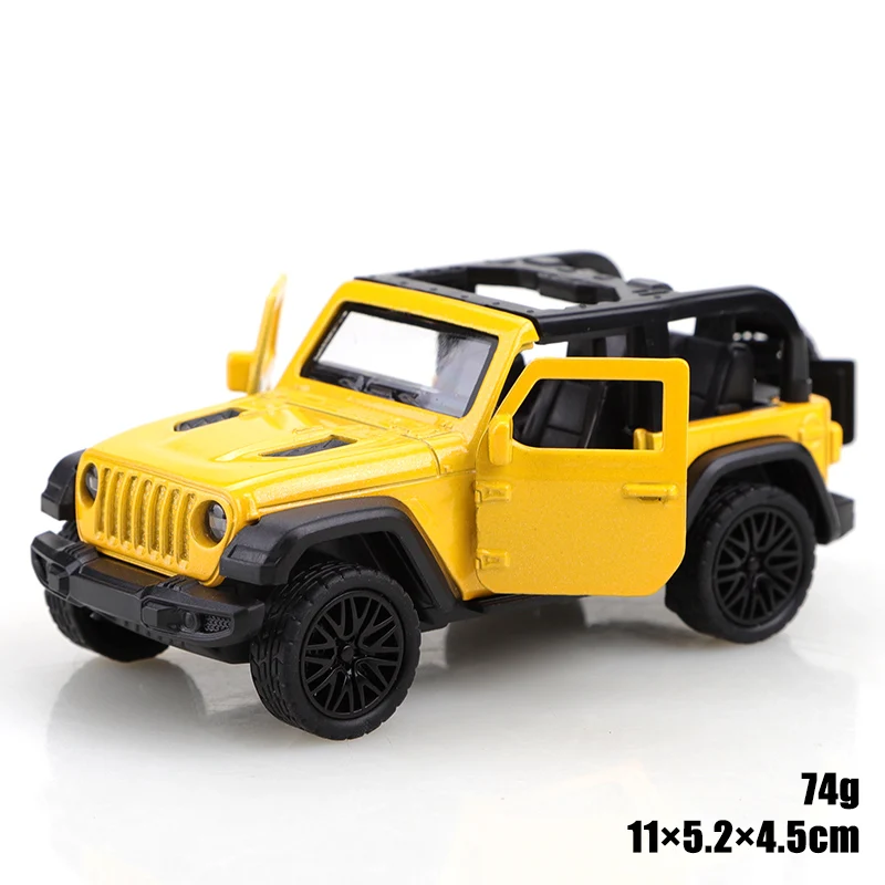 (Bagged) 1/43 nieuwe Jeep Rubicon converteerbare off-road pullback-auto, gegoten metaal, drie deuren te openen, jongensspeelgoed, zakspeelgoed