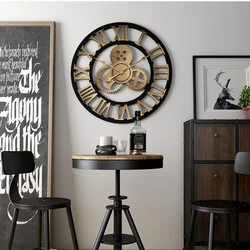 Gear Large Wall Clock Modern Design Clocks Quartz Time Mute Watch Wooden Decor 3D Vintage Horloge