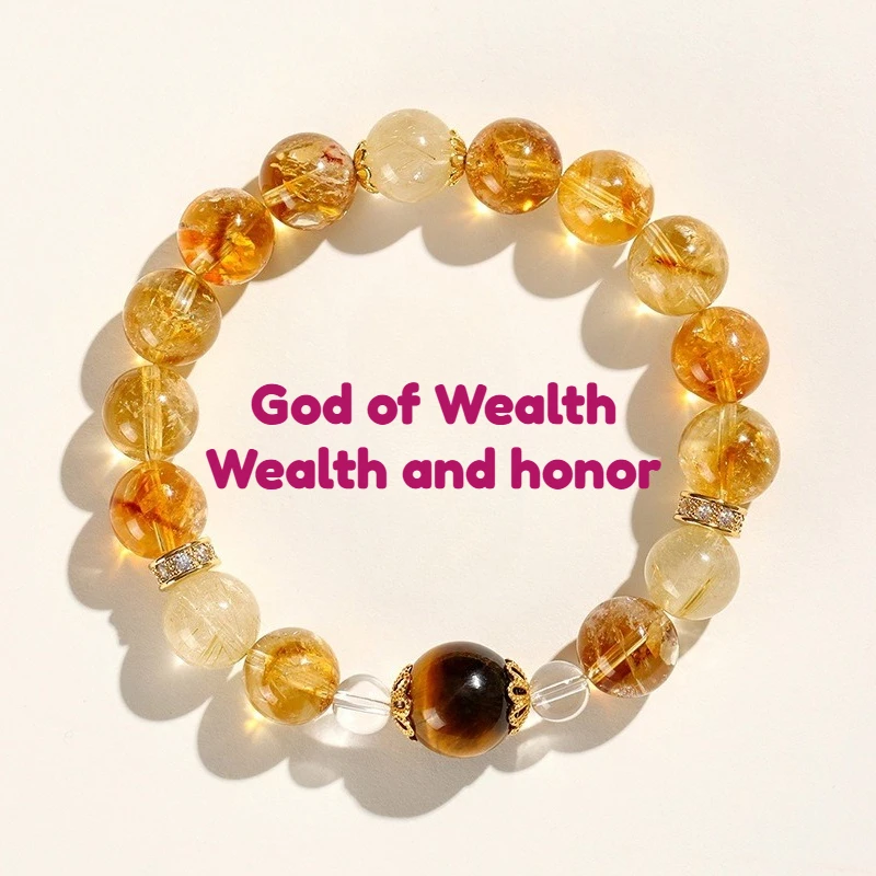 

Natural Yellow Crystal Bracelet Original Design Women's Tiger's Eye Hand String Good Luck Attract Wealth Buddha Beads Rosary