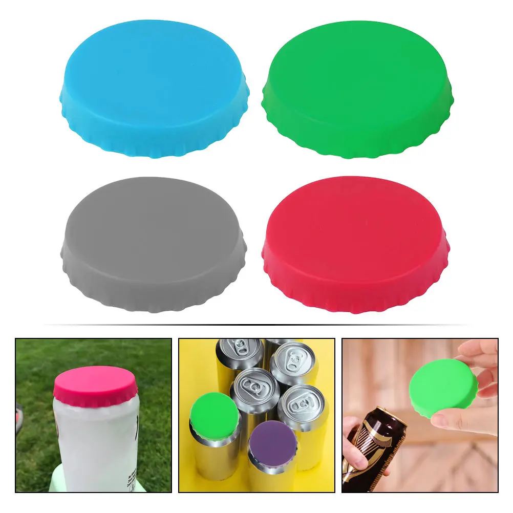 

4Pcs Silicone Leakproof Soda Can Covers Reusable Can Caps Drink Lid Protector for Beer Bottle Leak-Proof Covers