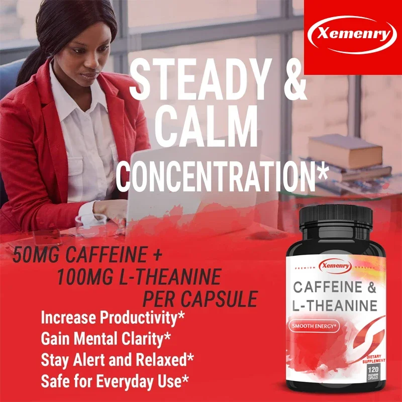 Cafeïne 50 mg en L-Theanine 100 mg - Voedingscapsules geïmporteerd uit de Verenigde Staten