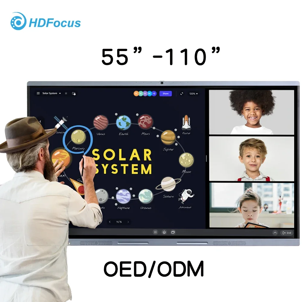 HDFocus 75 Inch 4K Interactive Display Digital Board Flat Panel Electronic Whiteboard Digital Smart Interactive Whiteboard