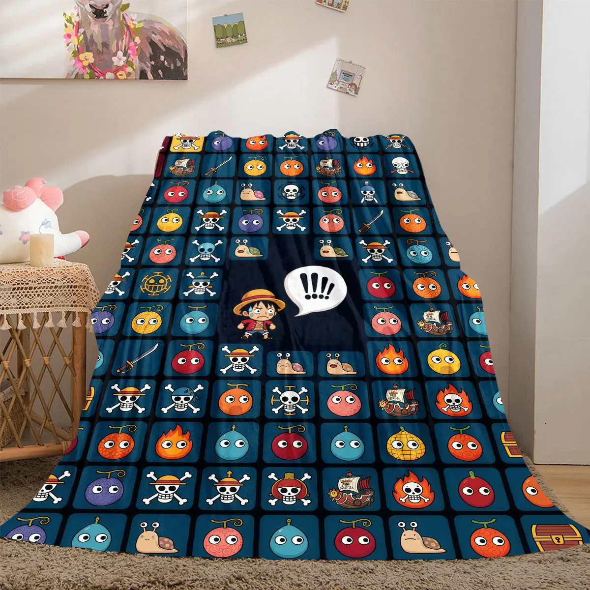 One Piece Essential Print Flannel Blanket, Anime Cartoon Design for Home Decor, Lightweight Travel Picnic Blanket_LIAN