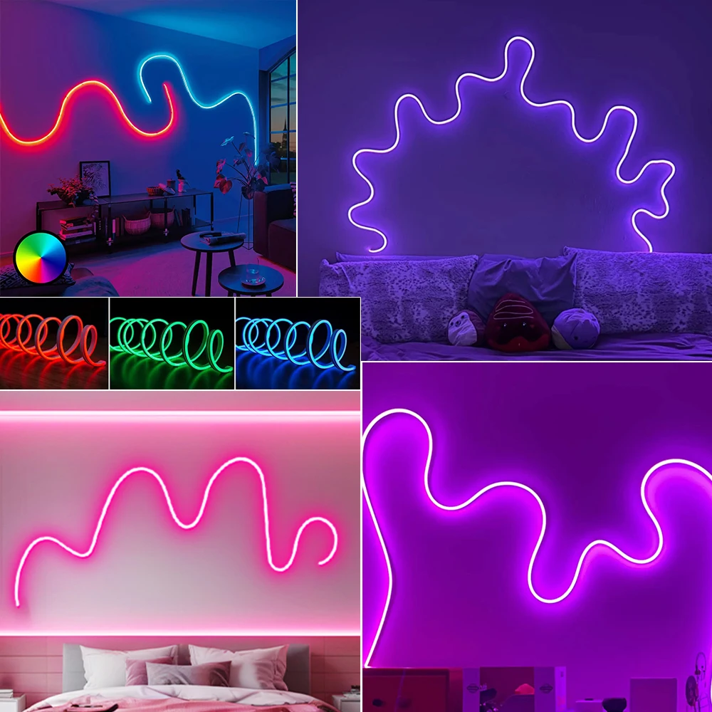 5M/16.4FT TUYA Neon sznur oświetleniowy, elastyczny Neon LED USB z synchronizacją muzyki, kompatybilny z Alexa, asystent Google, diody na wstążce LED