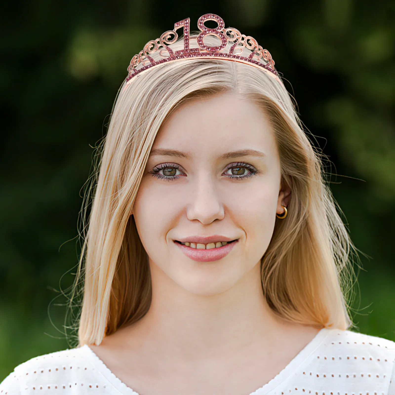 18Th Birthday Crystal Red Rhinestone Tiara Crown with Combs Design Anti-Rust Nickel-Free Alloy Princess Hair Accessory for Prom