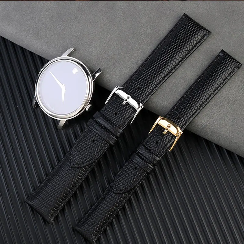 For Movado Mofantuo Classic Series 0607122/606088 Lizard Pattern genuine leather strap 15mm 21mm black for men and women