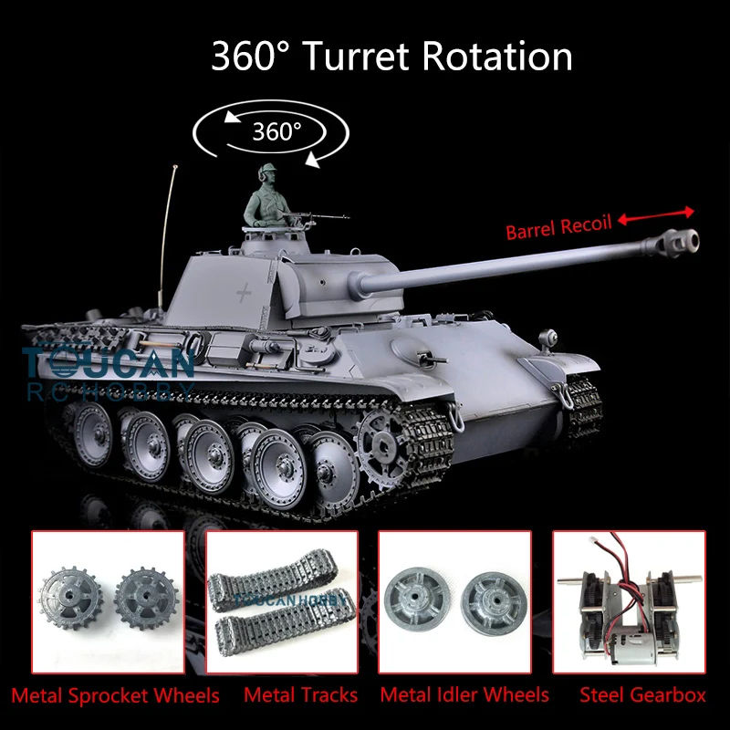 Heng Long 1/16 7.0 Upgraded Panther G RTR RC Tank 3879 Barrel Recoil 360° Turret TH17513-SMT4