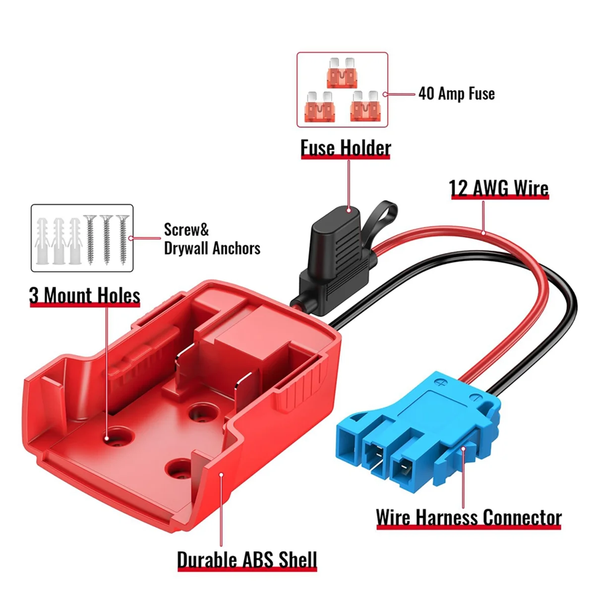 Power Wheels Adapter for Milwaukee M18 Battery with Wire Harness Connector 12AWG Wire with 40A Fuse for Peg-Perego