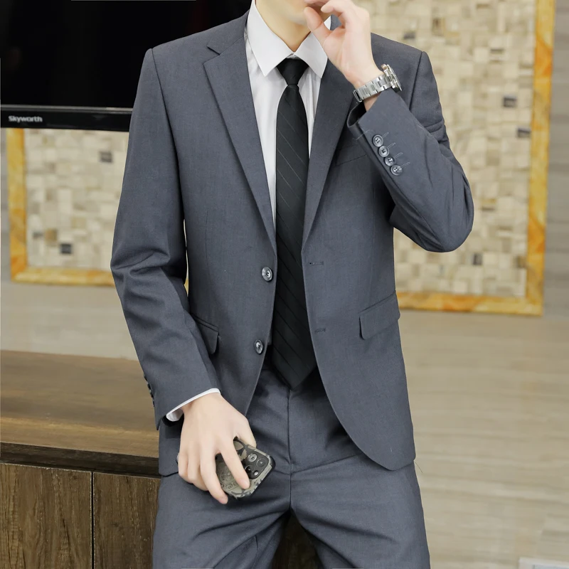 Garnitur męski (marynarka + spodnie) S-6XL, elegancki, na wesele, biznesowy, dopasowany, dla drużby, casualowy, dla prowadzącego, jednolity kolor, w stylu brytyjskim.