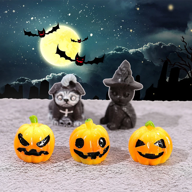 Halloween casa de bonecas em miniatura bonito fantasma bruxa morcego abóbora mini estatuetas ornamento jardim de fadas micro paisagem artesanato diy decoração