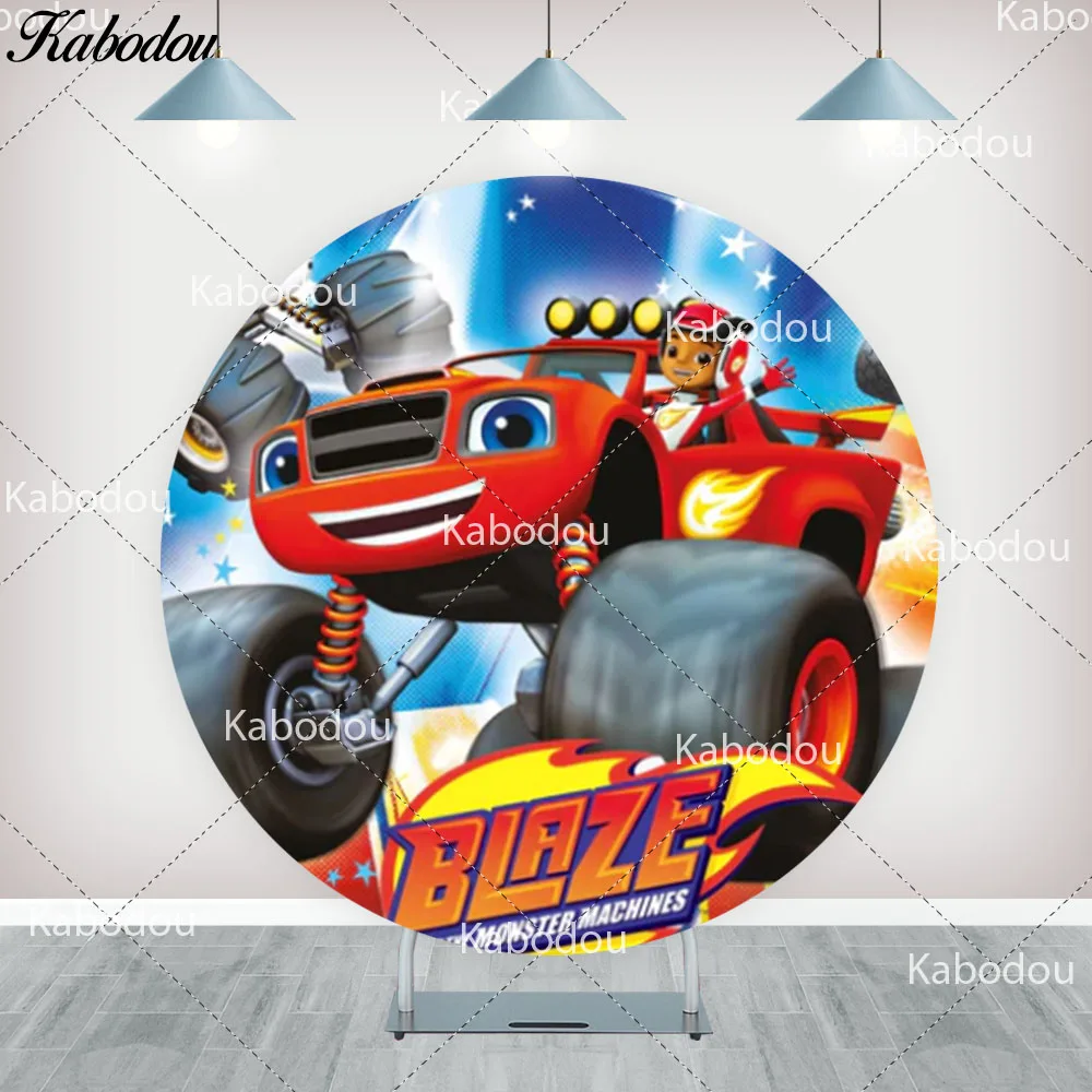 Blazes Theme Kids Birthday Party Photo Booth Cylinder Round Background Backdrop for Events Decoration Party Supplies