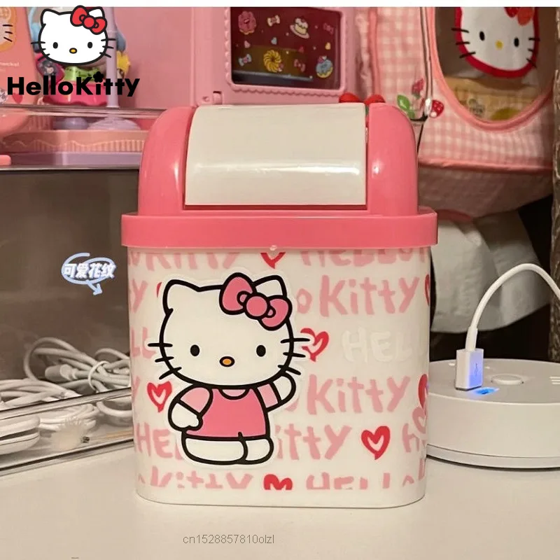 

Kawaii Hello Kitty мультяшная настольная мусорная мини-корзина для офиса гостиной дома с крышкой квадратная Автоматическая фурнитура мусорная корзина