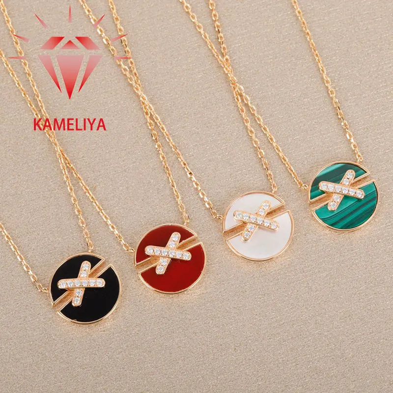 

KAMELIYA X-Shape Pendant Necklace Choker Necklace for Women Gold Plated Alloy Zircon Cross Clavicle Chain Party Fashion Jewelry