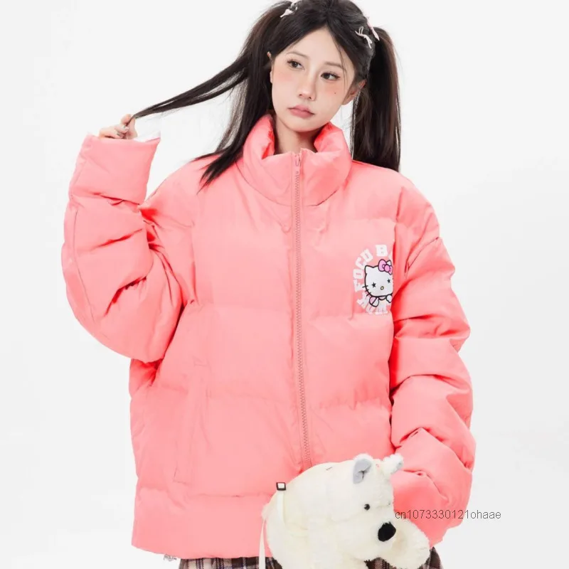 Sanrio Hello Kitty Cute Cartoon Cotton Jacket Women's Winter Loose Warm Cotton Coat Trend Korean Version Versatile Zipper Coat