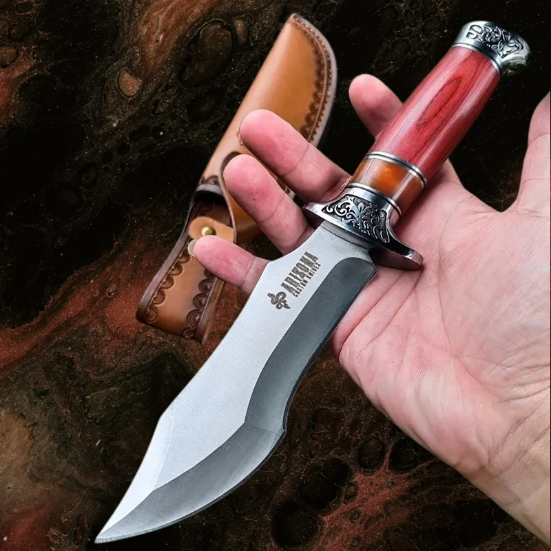 

Тактический охотничий нож с лезвием 7Cr13MoV, деревянной рукоятью, для кемпинга, EDC, самообороны, выживания в дикой природе