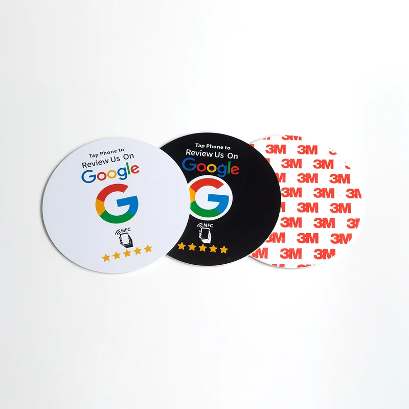 NTAG215 Google Review Round NFC Tap Sticker 13.56MHz Self Adhesive Reusable Tag For Business