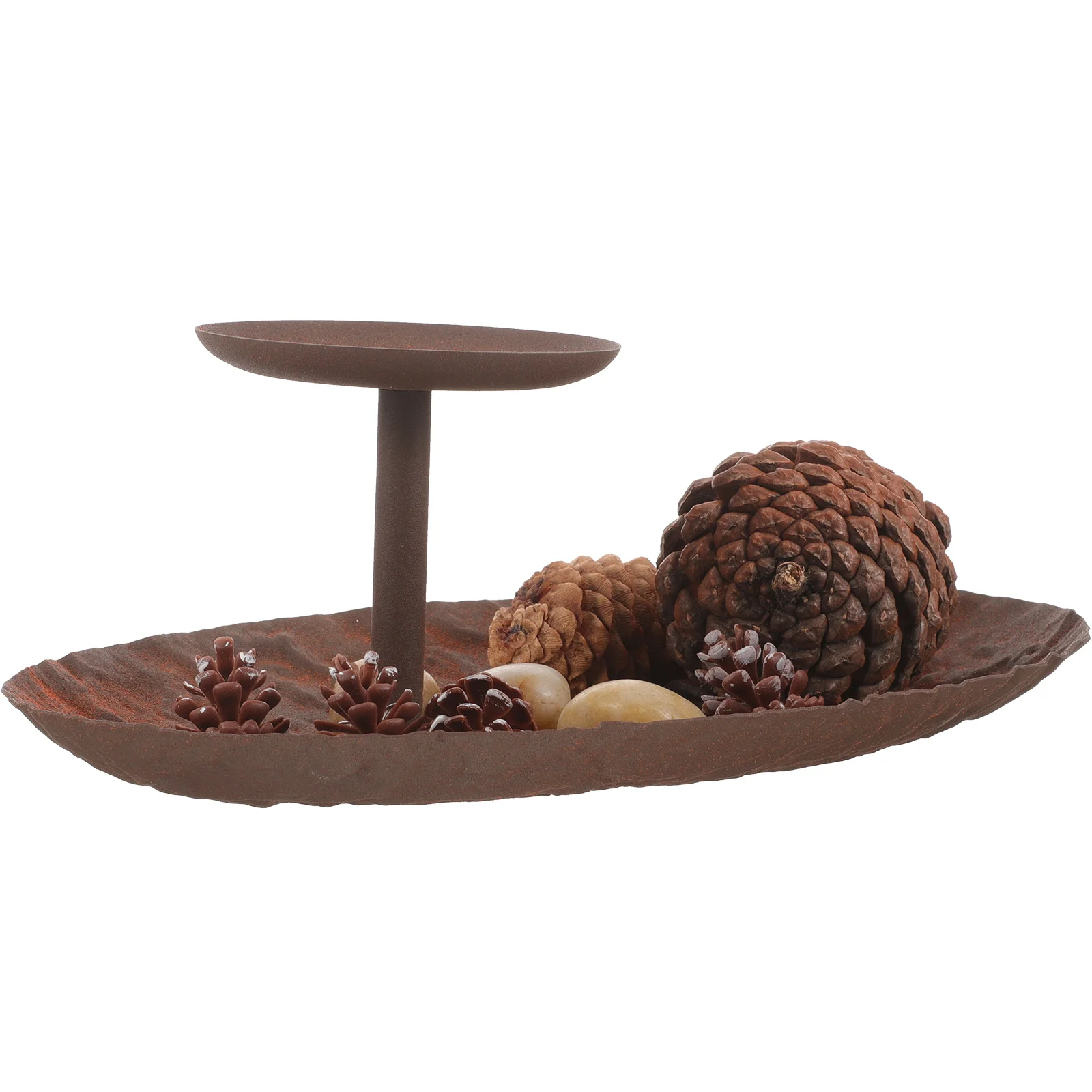 

1Set Christmas Holder with Pinecones Stones Decor Metal Textured Finish for Party Home Hotel Desktop Xmas Holder