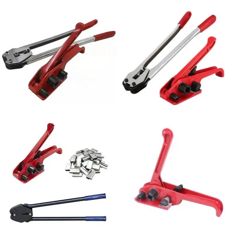 Durable manual polyester/polypropylene strapping tools, hand tool tensioners and pliers sets, suitable for packaging in a