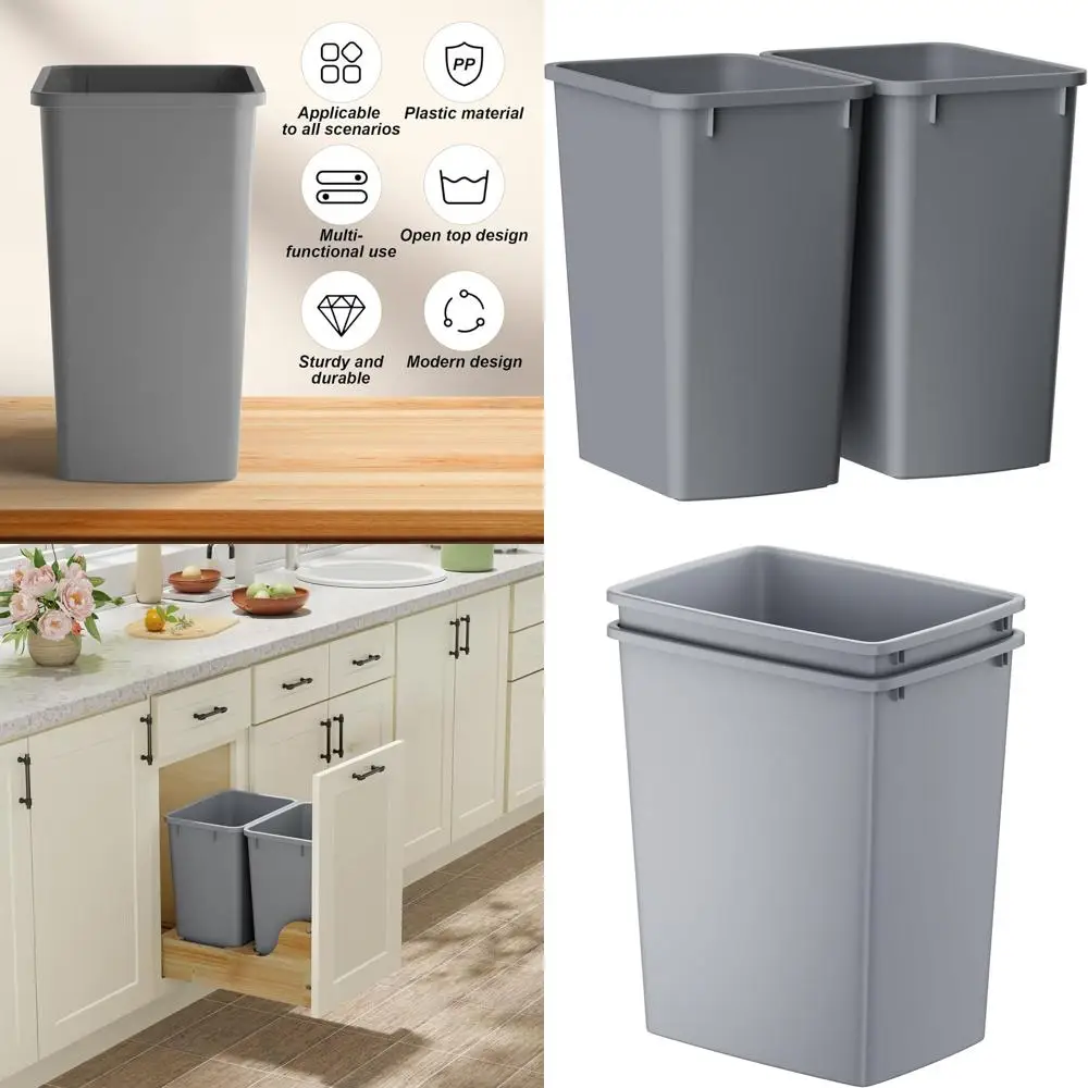 

Прочные и легкие двойные мусорные баки для кухни, рабочего места и ванной комнаты, легко чистятся, серые.