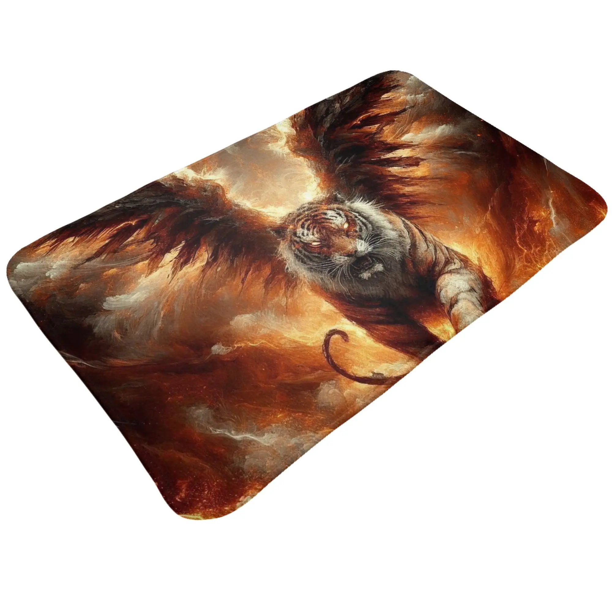 Fire Winged Tiger Fantasy Graphic Anti-Slip Doormat Living Room Mat  Entrance Indoor Home Decorative