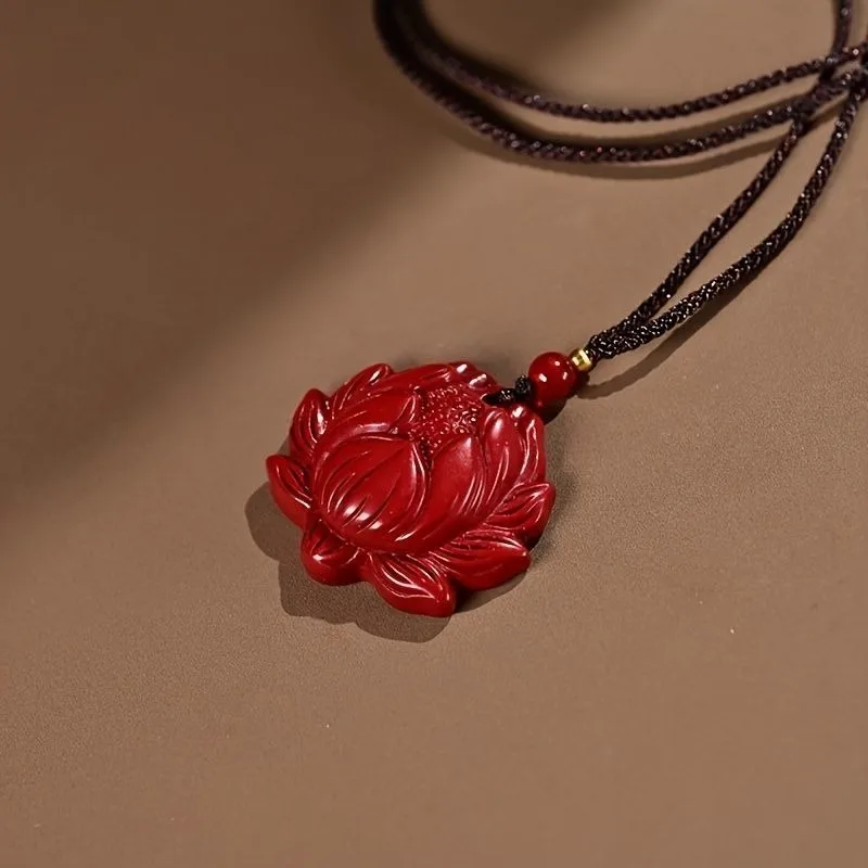 Cinnabar Lotus Pendant, Exquisite, Fashionable and Versatile Ethnic Style Pendant