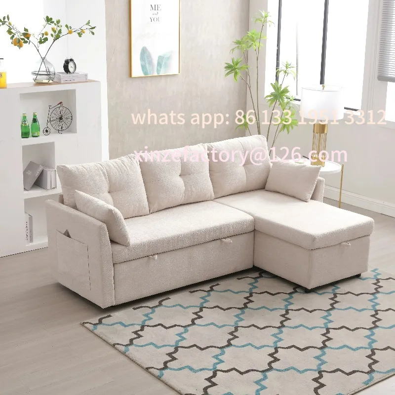 Customizable Canapé modulaire fonctionnel LVHOM (en forme de L) avec une chaise longue réversible et un espace de rangement extr