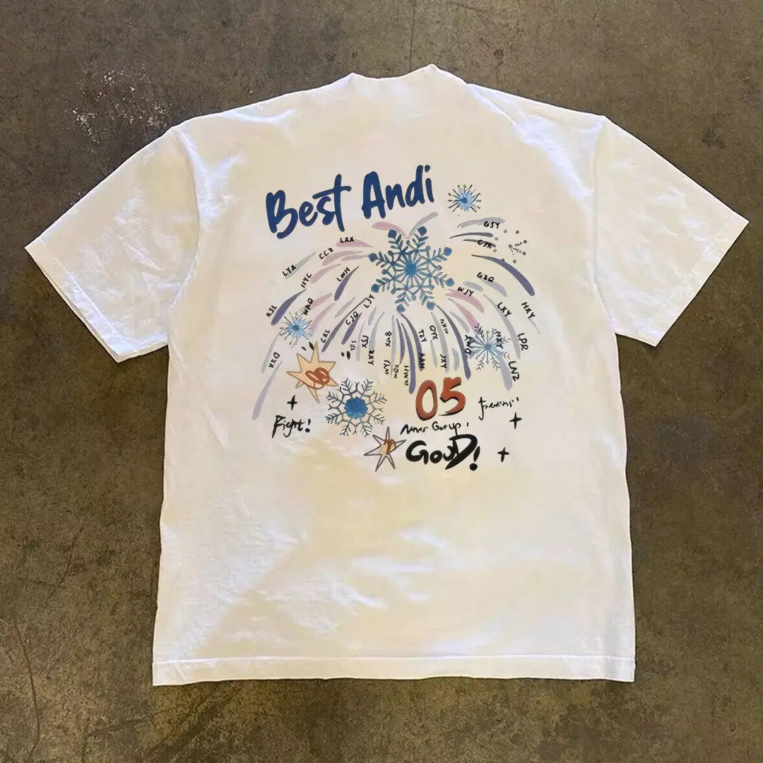 Pure Cotton Double Thread Loose Fit Short Sleeve T-Shirt Unisex Breathable Comfortable American Retro Style for Couples