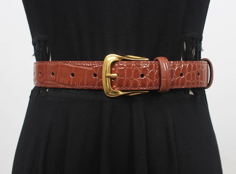 Women's Runway Fashion Genuine Leather Cummerbunds Female Dress Corsets Waistband Belts Decoration Narrow Belt R2119