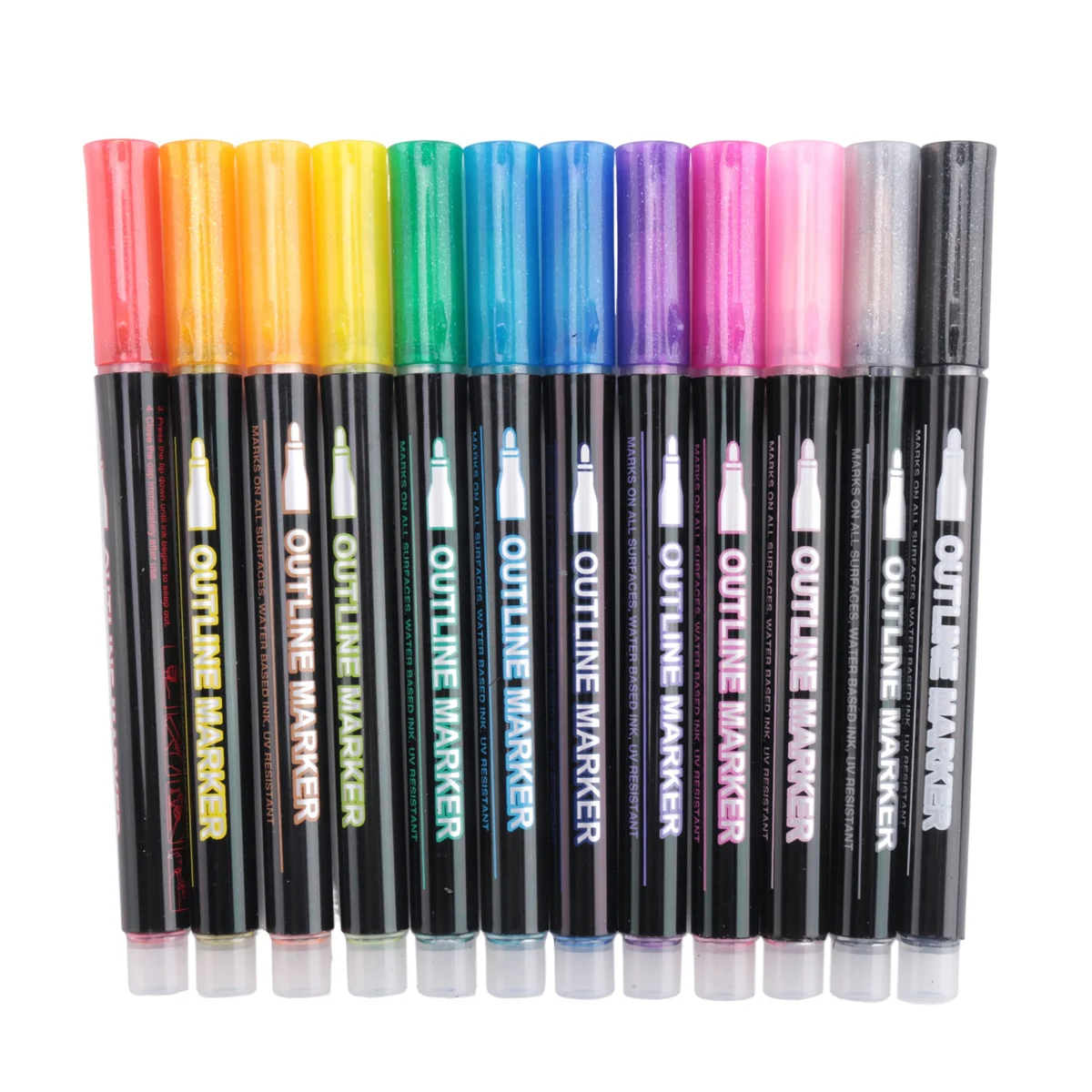 Shimmer Markers Doodle Outline Dazzles: 12 Colors Metallic Double Line Glitter Pens Set Super Squiggles Sparkle Dazzlers