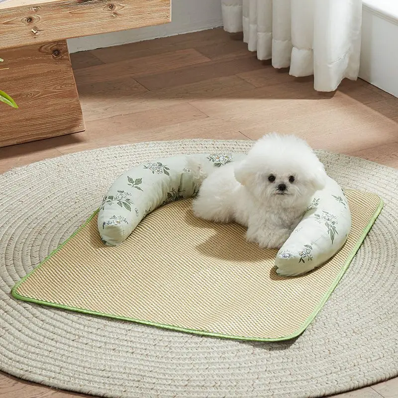 New Summer Dog Ice Mat Cooling Washable Rattan Woven Cat Cushion Breathable Pet Nest Ice Feeling Sleep Cushion Pet Supplies