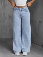 Jeans For Woman Y2k Clothes Light Blue Wide Leg Denim Pants Loose Fashion Simple Stretch