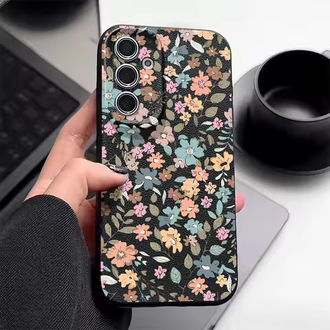 Flowers Leather Texture TPU Case For Samsung Galaxy A17 A56 A26 A16 A15 A55 A54 5G S25 S24 FE S25 Edge S23 S22 Ultra Phone Cover