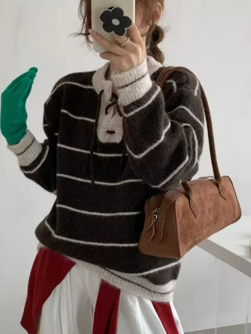 

Korean College Sle Off-oulder Knitted Sweater Women's Top Autumn Winter Small Size Inner Wear Base Layer Trendy