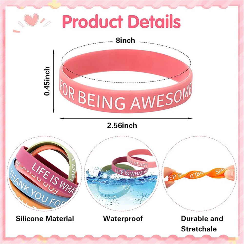 1 Pack Inspirational Quotes Silicone Bracelet Colorful Inspirational Rubber Bracelet Men Women Youth Home Office Party Gift