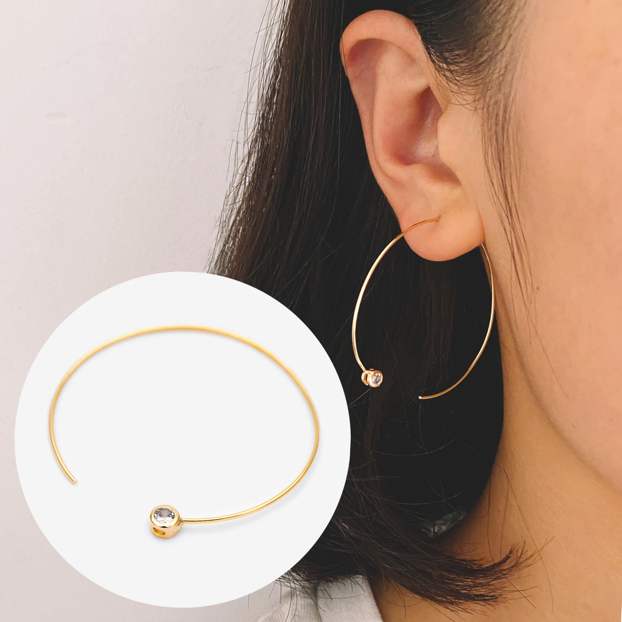 

10pcs Gold CZ Paved Exaggerated Big Smooth Circle Hoop Earrings 40mm (GB-1548)