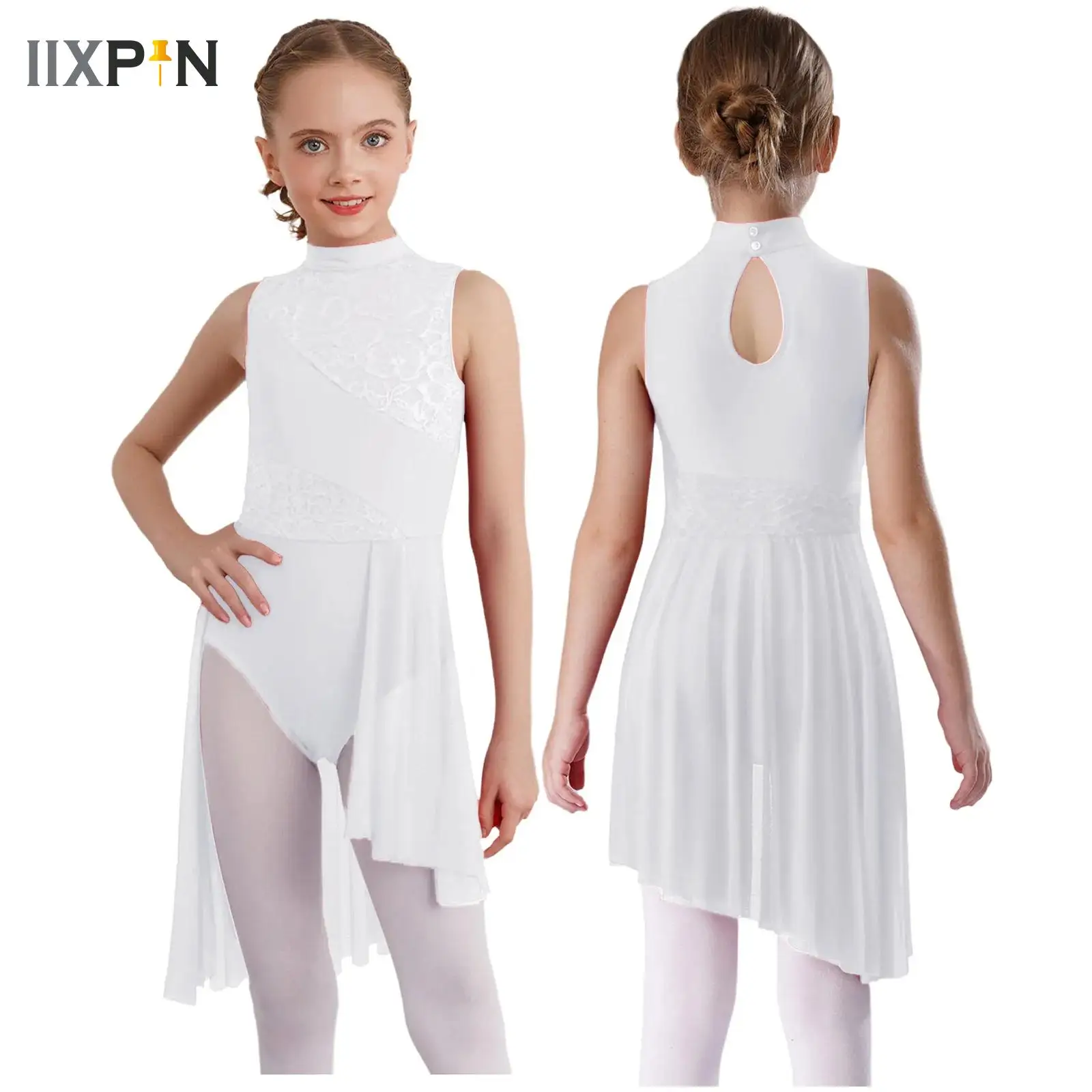 

Kids Girls Liturgical Worship Praise Ballet Lyrical Dance Dresses Floral Lace Gymnastics Lyrical Contemporary Dance Costume