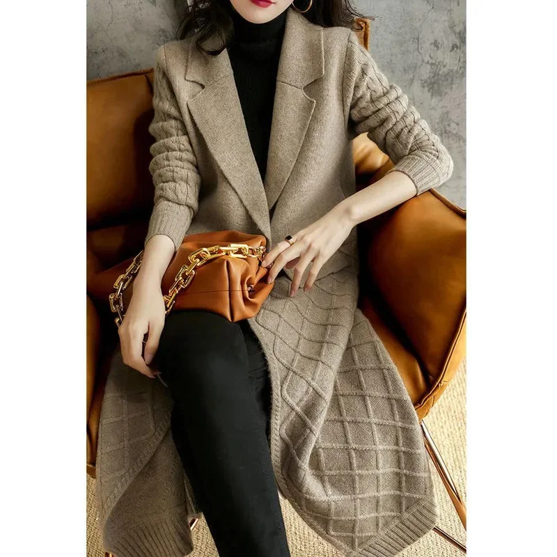 

Cashmere cardigan female hemp add thick long sweater autumn winter new fund languid lazy loose sweater coat V1631