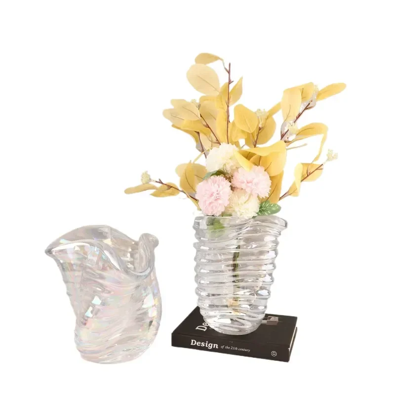 Modern Minimalist Glazed Colorful Wide Diameter Striped Special Shaped Vase Ornament for Living Room Bedroom Entrance Home