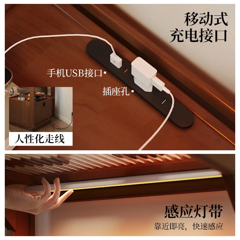 طاولة بجانب السرير من الخشب الصلب، وغرفة نوم منزلية بسيطة وحديثة مع قفل، ورف صغير بجانب السرير، وخزانة تخزين بسيطة #4