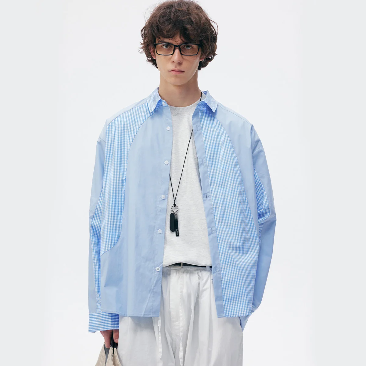 Cityboy Splice Plaid Shirts Men Japan Korean Streetwear Fashion Oversize Loose Casual Long Sleeve Shirts Blouses